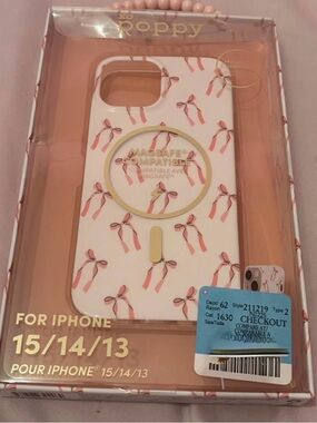 Poppy Print MagSafe-Compatible iPhone Case for iPhone 15/14/13 - Pink Bow Design